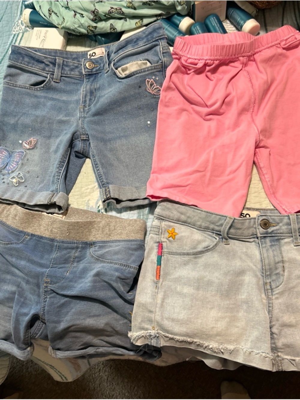SO Girls Pink Cotton Shorts with Three Denim Bottoms